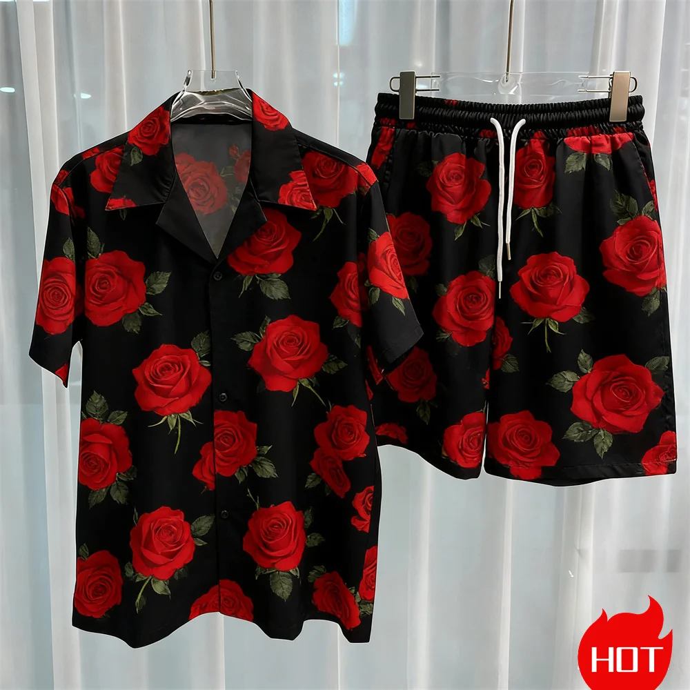 3D Men's set leisure two-piece shorts set high-quality summer Hawaii shirt sett Unisex y2k shirt set home pajamas Men's clothing