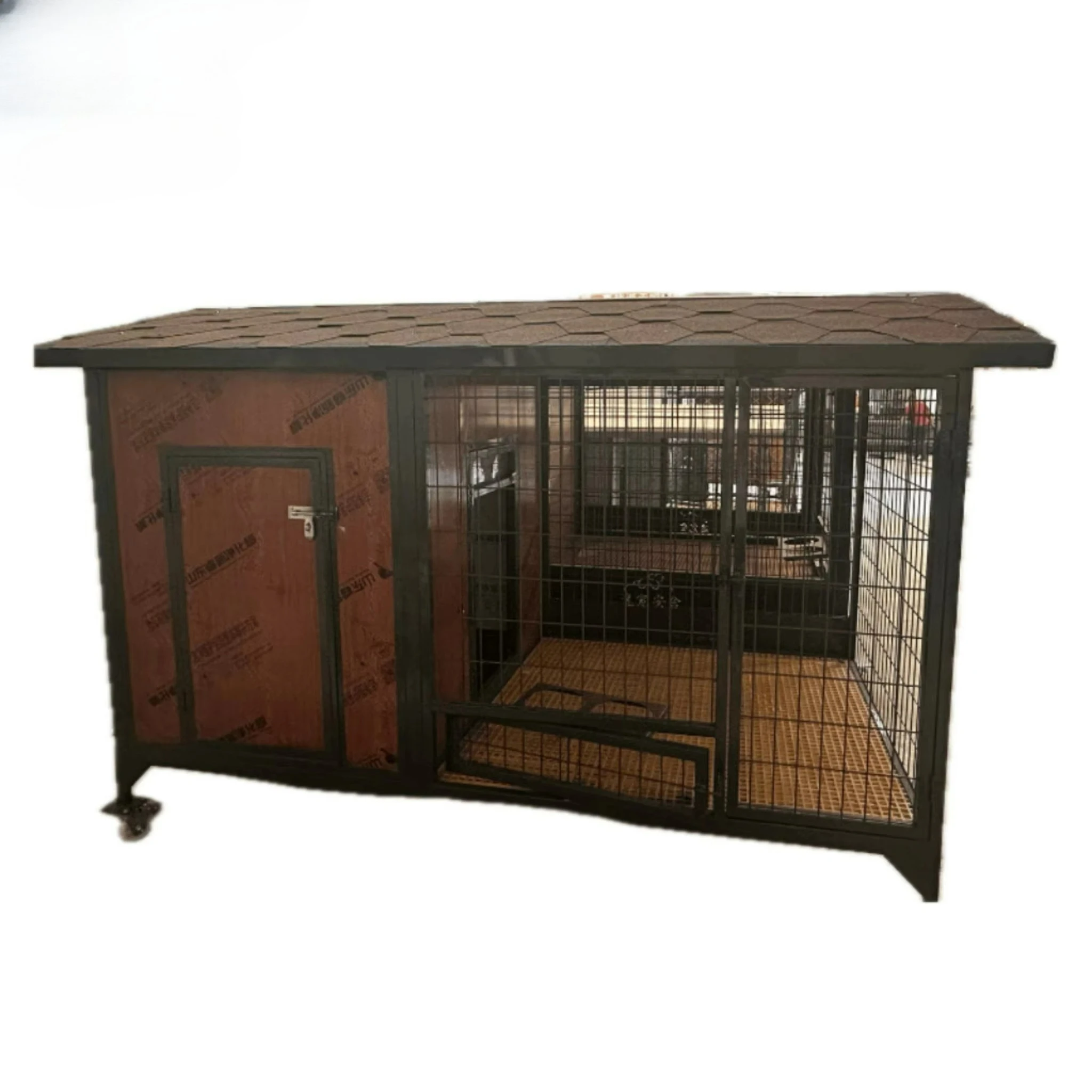 

Modern Wooden Pet House Double Doors Waterproof Iron Roof Indoor Dog Crate Furniture Cushion Heavy Duty Easy Clean Pet