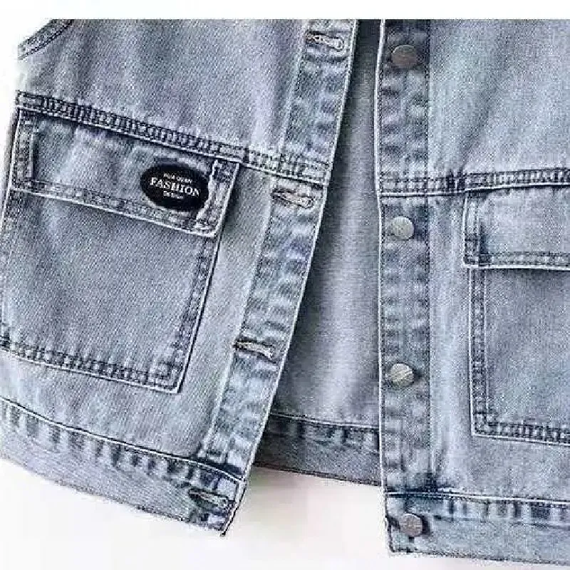 Neue Gedruckt Denim Weste Jacken frauen Frühling Sommer 2022 Neue Brief Einreiher Kurze Weste Workwear Beiläufige Mäntel Weibliche top