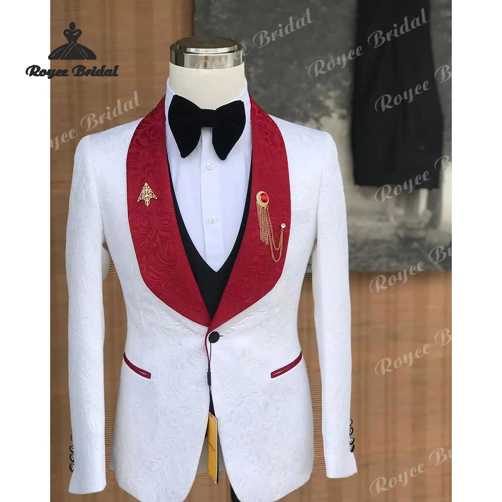 Jacquard Three Piece Single Breasted Men's Wedding Suit 2026 Notched Lapel Evening Suit Customized trajes para hombre