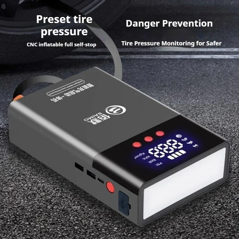 New 12V 6000mAh Car Jump Starter Portable Power Bank Car Mounted Inflation Pump for Sedan Business Vehicle Motorcycle