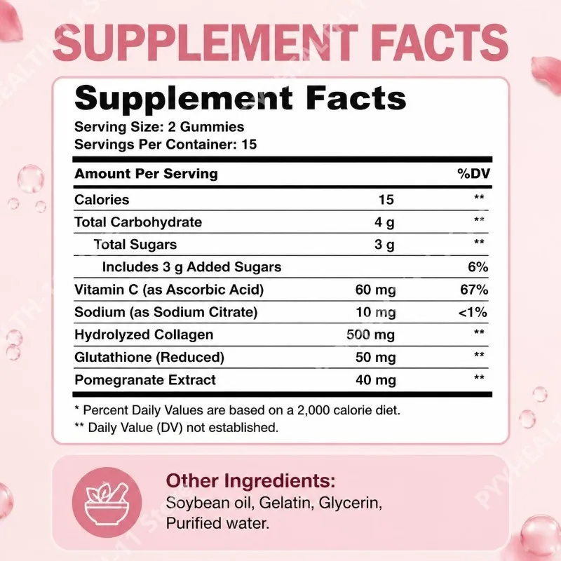 Googeer Vitamin C Skin Whitening Gummies with Glutathione Collagen Biotin for Brightening Antioxidant Support 30 Gummies