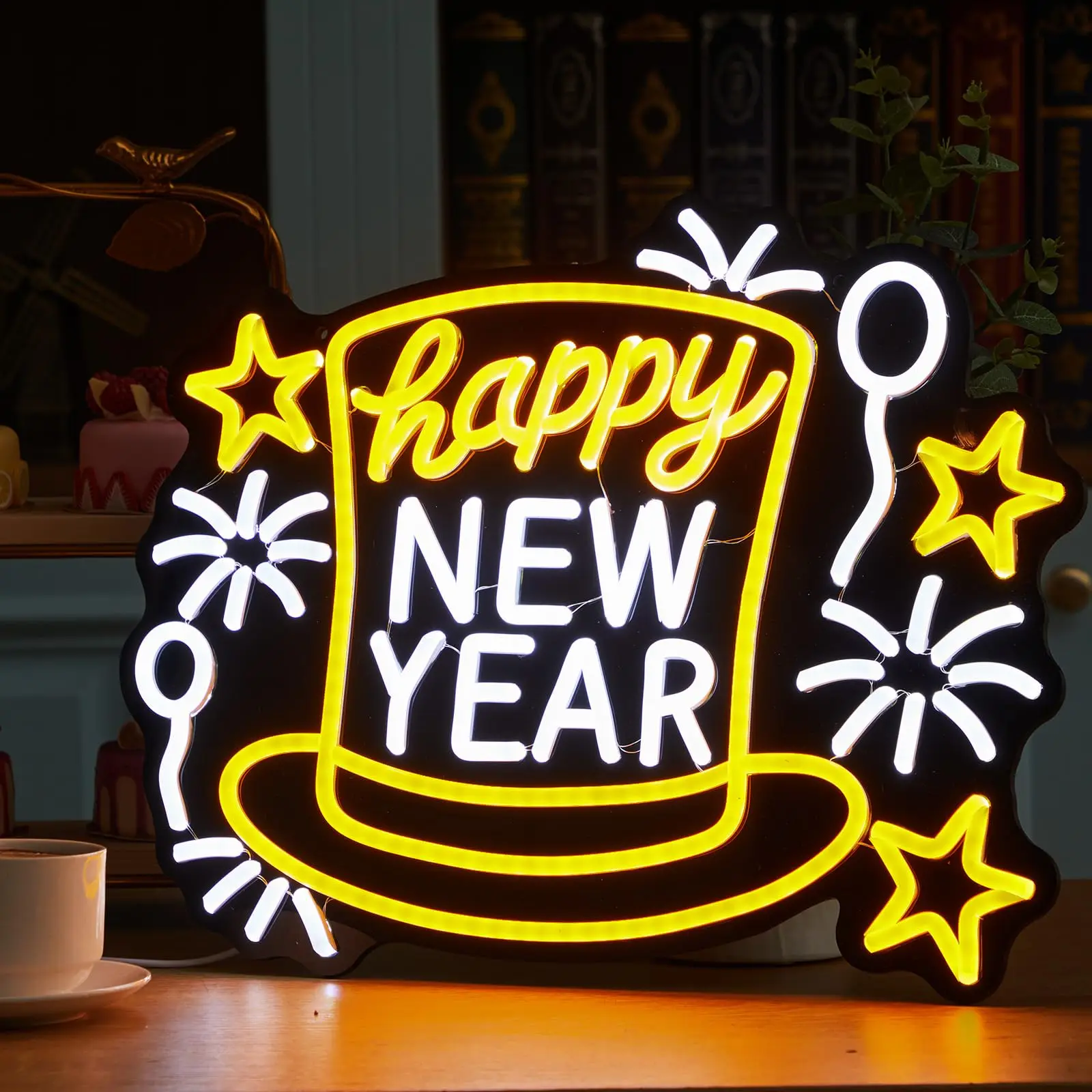 سنة جديدة سعيدة النيون ضوء USB بالطاقة LED سنة جديدة سعيدة النيون تسجيل لغرفة النوم جدار ديكور 2026 حفلة مهرجان الربيع #2
