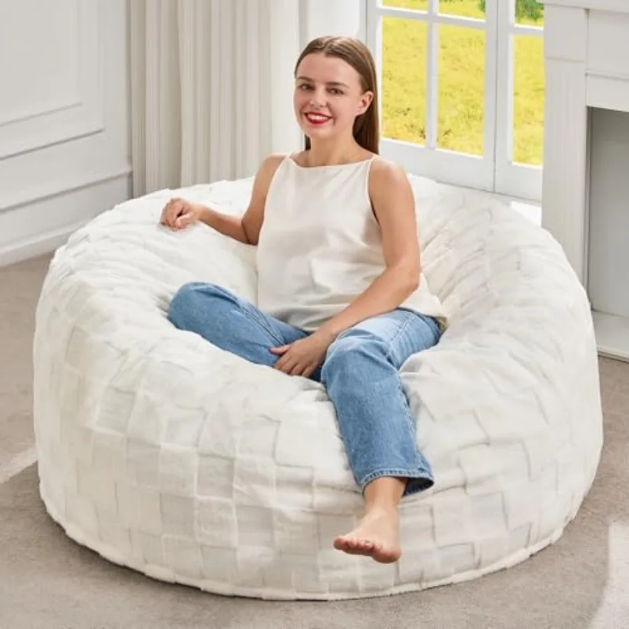 

Bean Bag Chairs Beanbag Chair with Filler Adult Bean Bags with Fluffy Plaid Cover Giant Bean Bag Chairs for Adults for Living R