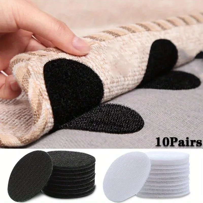 10/20pairs Strong Adhesive Fastener Hook and Loop Tape Dot Stickers for Anti-Slip Mat Pads, Bed Sheet, Sofa, Carpet