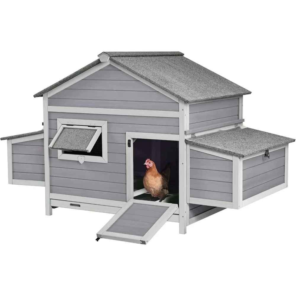 

Chicken Coop Outdoor Hen House Duck Coop Rabbit Hutch Wooden Poultry Cage with 3 Perches,2 Sides Large Nesting Boxes