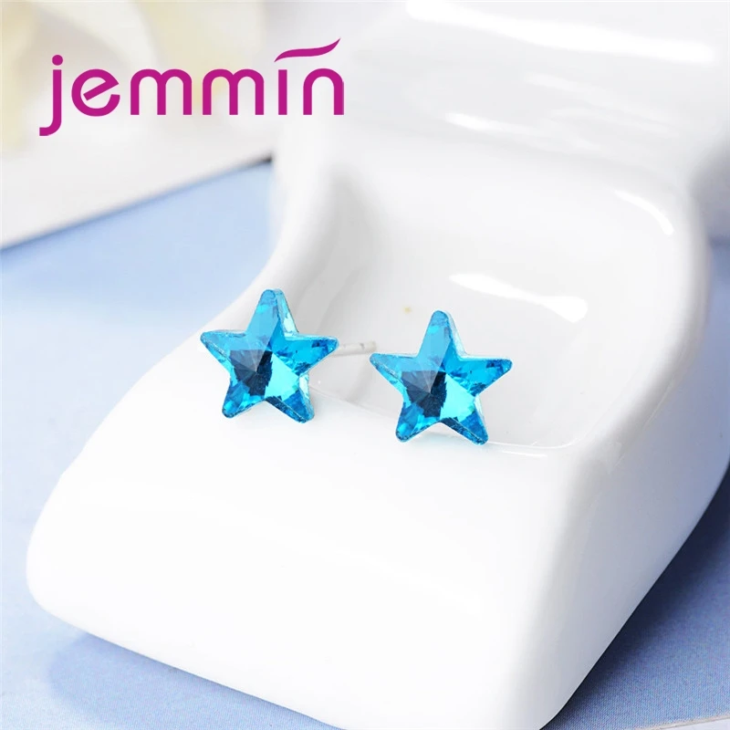 

Amazing New Star Pendant Clear Blue Cubic Zirconia Jewelry Stud Earrings For Women Bridal Fashion Silver earrings