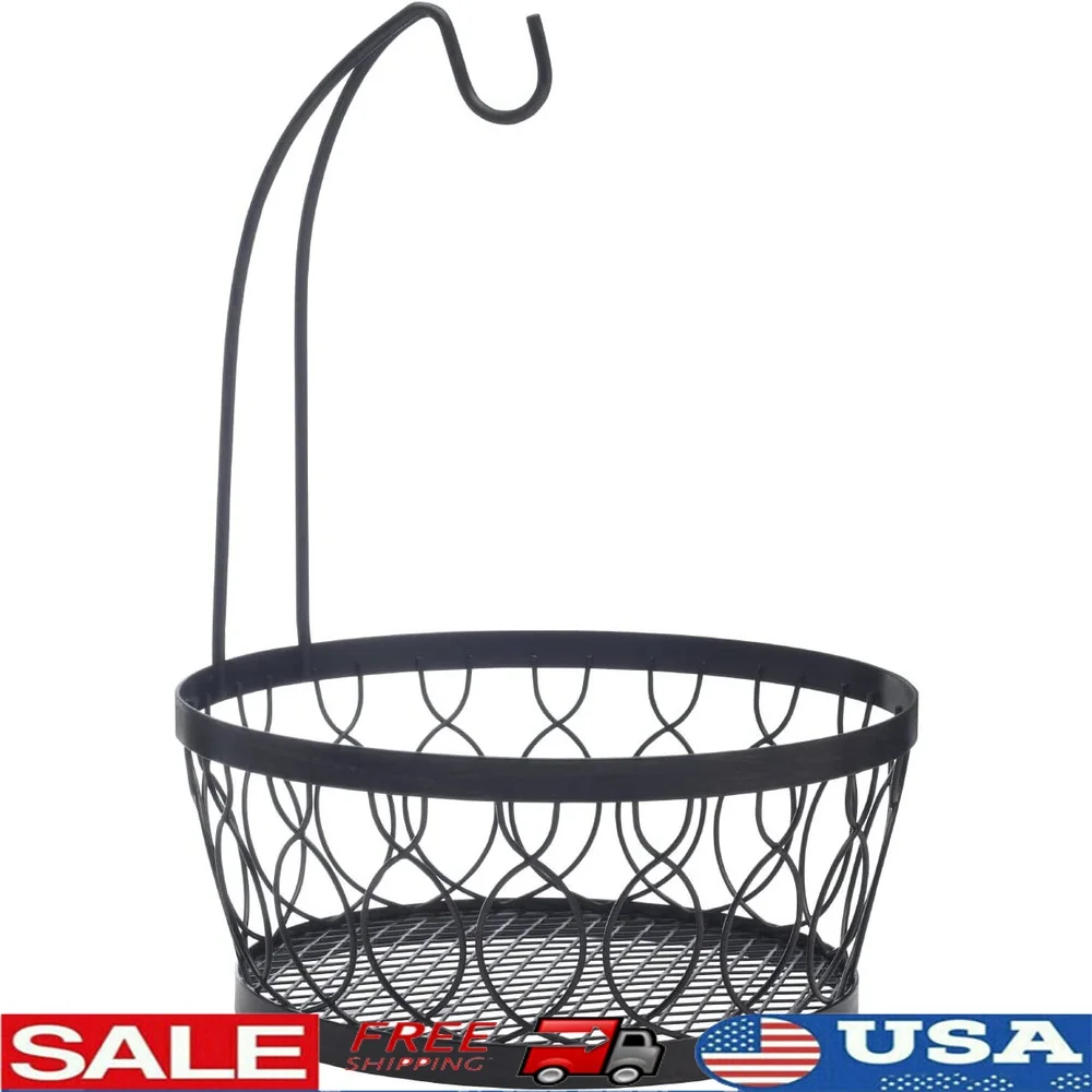 

Rustic Farmstand Fruit Storage Basket with Banana Hook Durable Carbon Steel Wire Design Functional Kitchen Organizer Ideal Gift