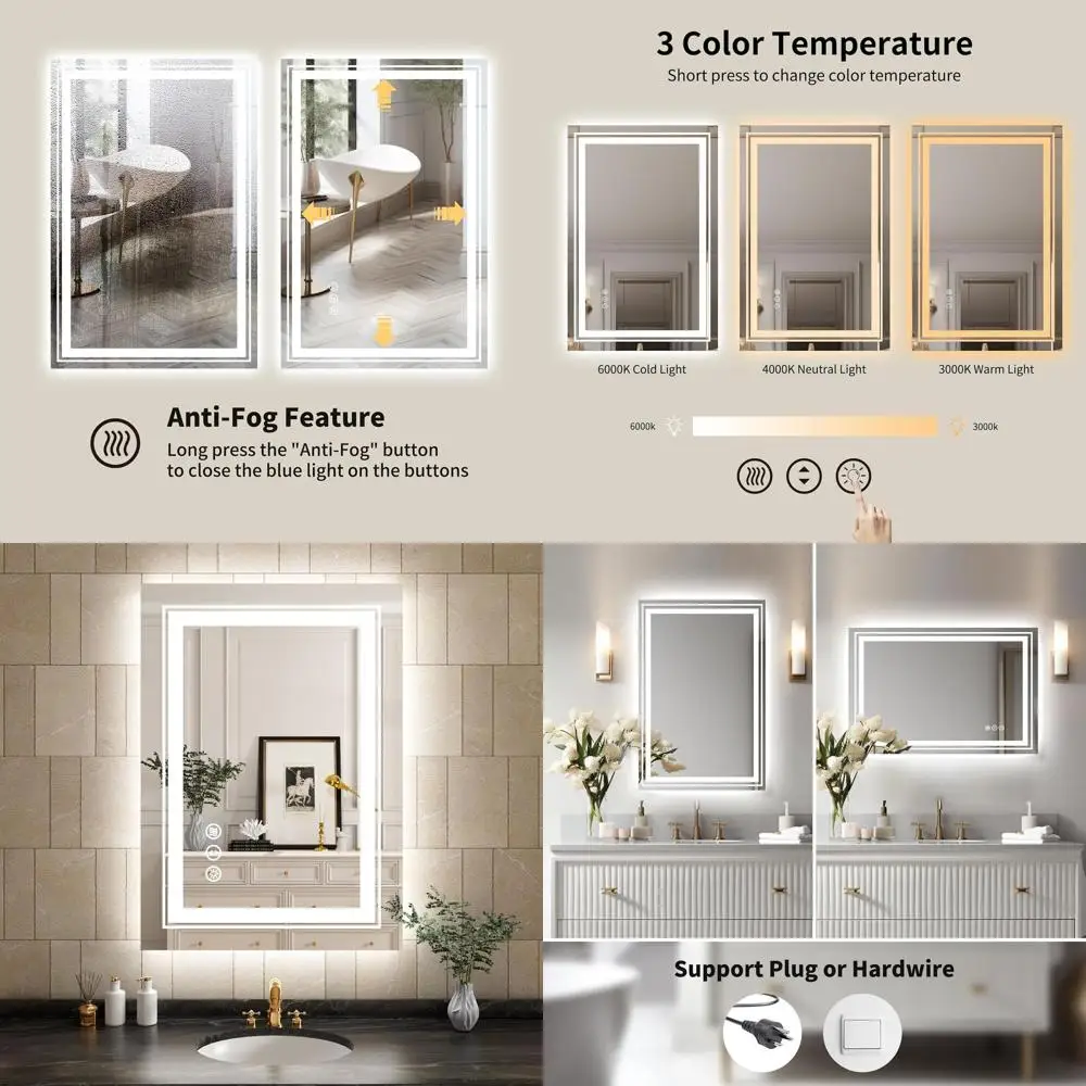 مرآة حمام LED مقاس 20 × 28 مع إضاءة خلفية وإضاءة أمامية، قابلة للتعتيم، مضادة للضباب، مرآة زينة حديثة مع وظيفة الذاكرة والكسر-P #1