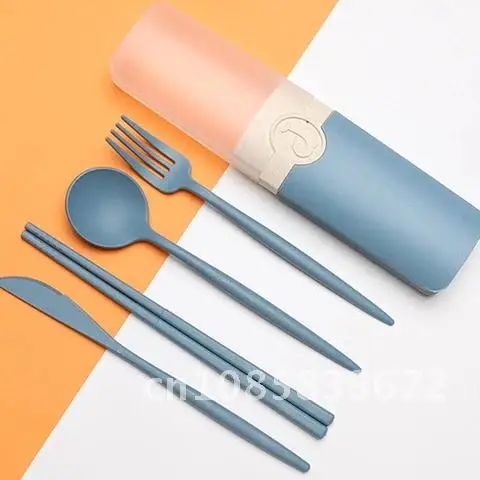 

Portable Food Container Leak-proof Snack Straw Wheat Microwave Outdoor Camping Space-saving Tableware Sets with Storage Box