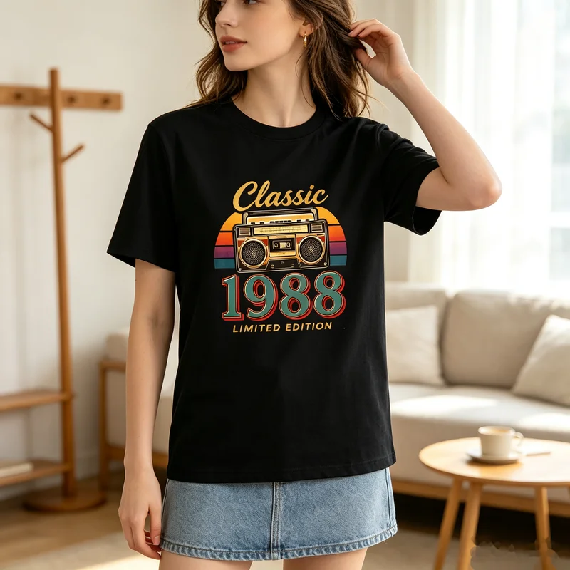 Classic 1988 Graphic T-Shirt Vintage Boombox Limited Edition Print Black White Cotton Tee Casual Streetwear Men Women Summer