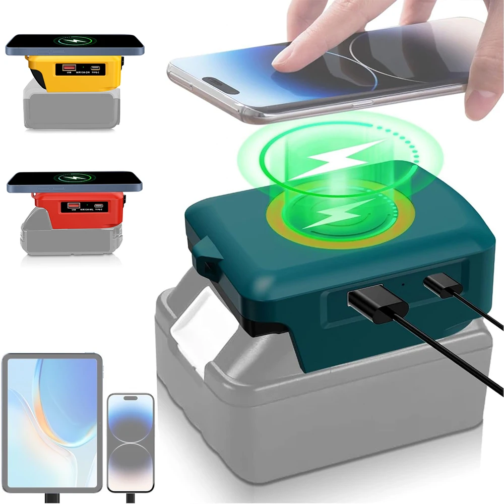 

Wireless Phone Charger For Makita/Dewalt/Milwaukee 18V Li-ion Battery Phone Charger with USB Port and TYPE C Port