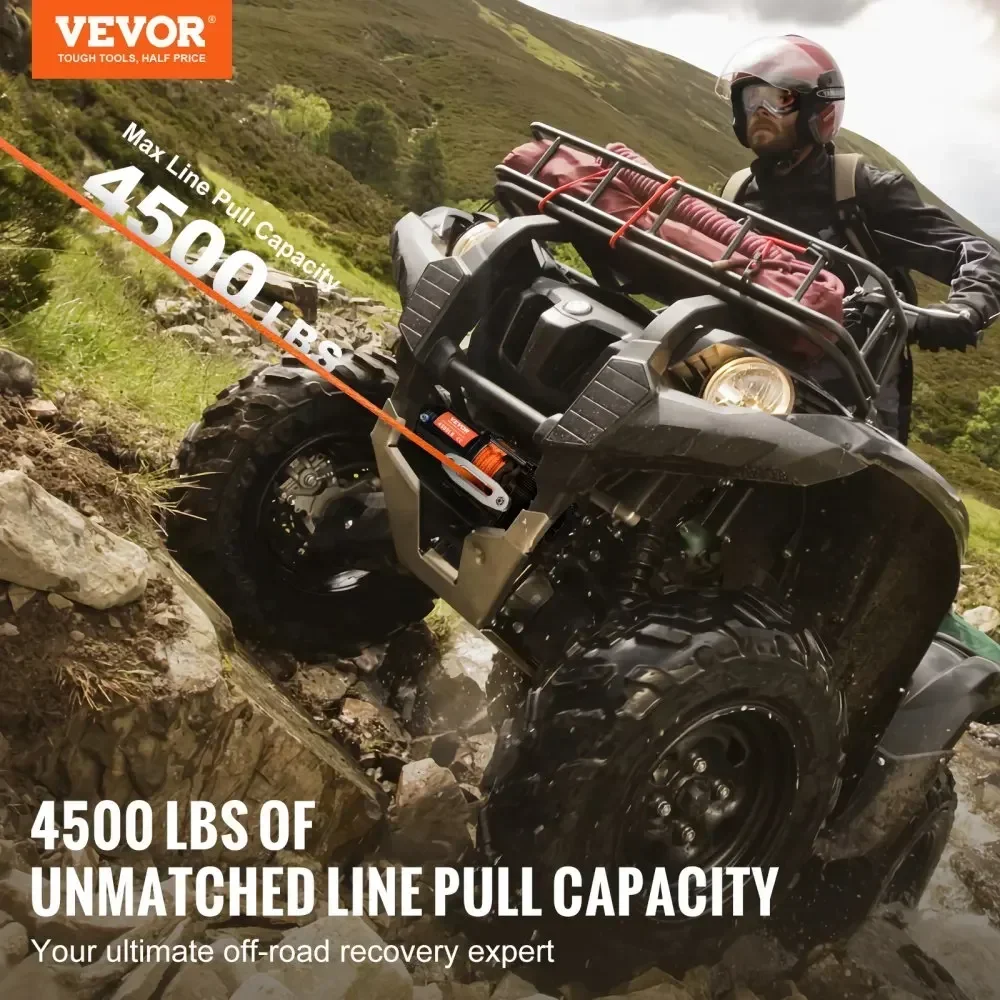 VEVOR Electric Winch ATV/UTV Winch 4500 lb Line Pull Capacity, 12V DC with Wired Remote Control, IWaterproof for UTV ATV