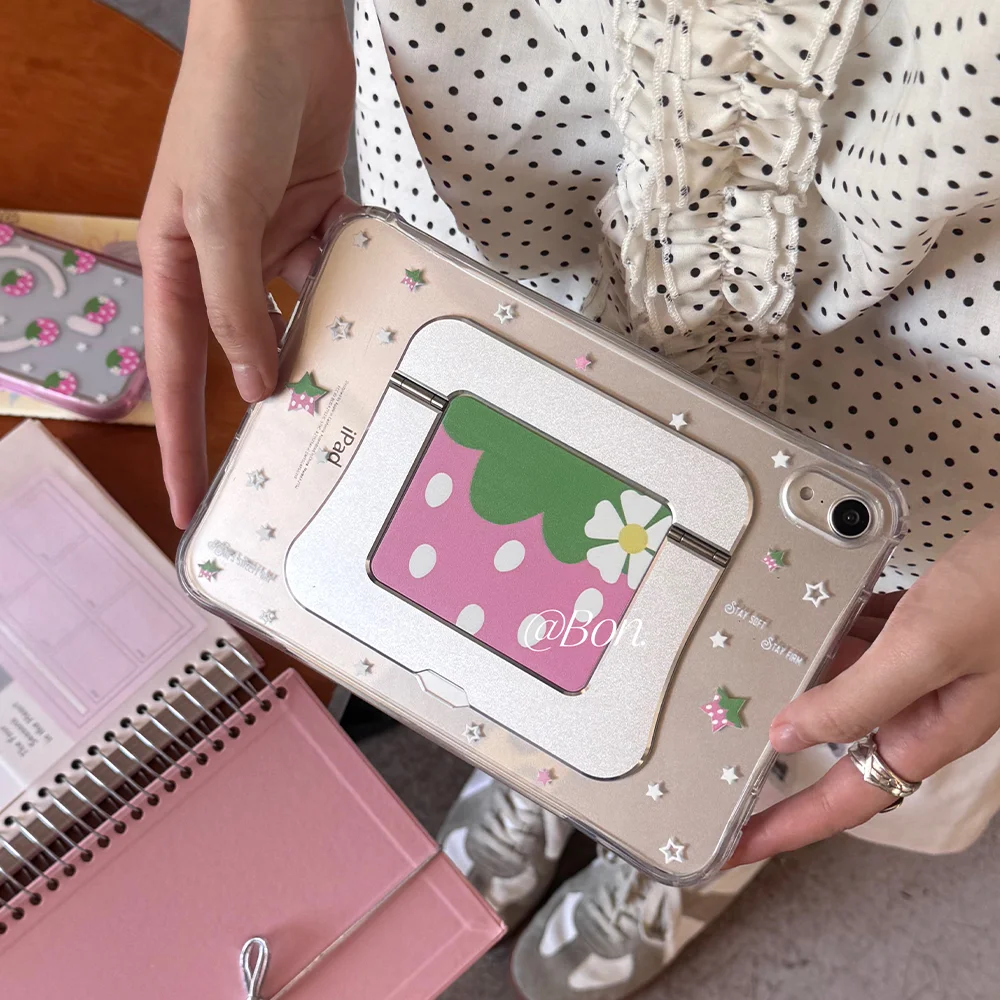 Ins Strawberry Star Foldable Stand Cover For iPad Pro 13 11th M5 M4 12.9 A16 11 12th Air 5 7 8 M2 M3 Mini Shockproof Tablet Case