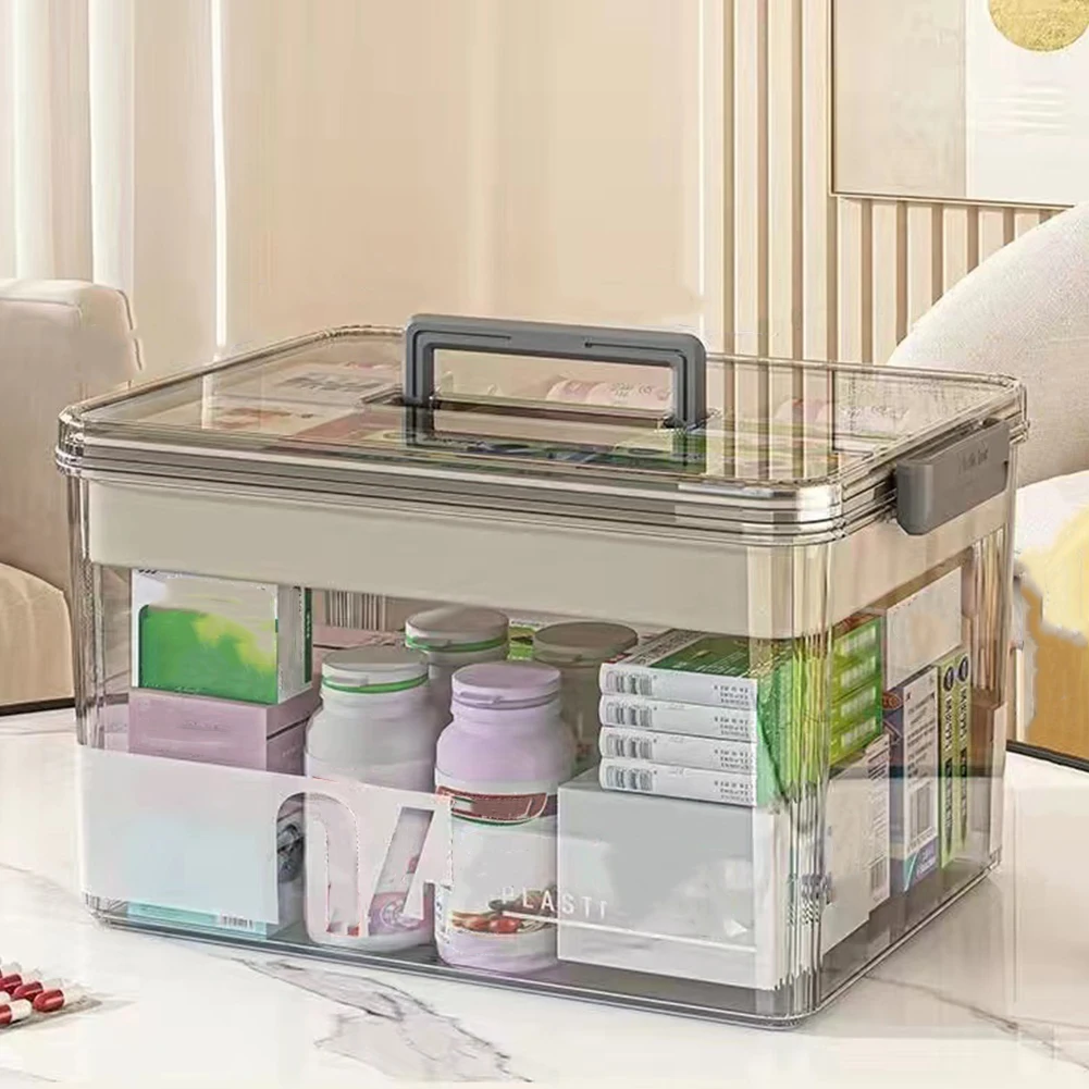 

Transparent Large Capacity Pill Box for Home Medicine Storage Multi-layer Classification Household Medicine Box with Handle