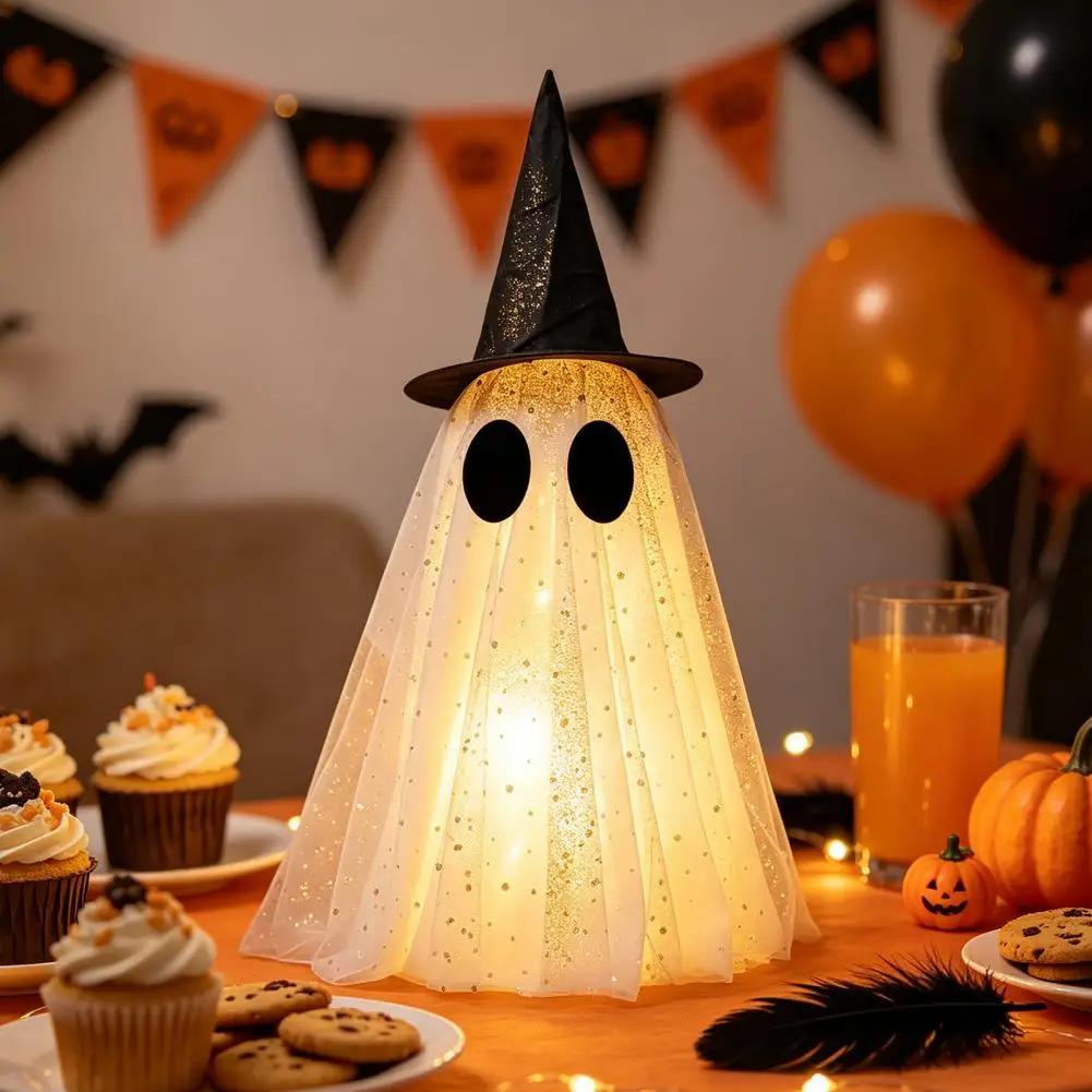 Halloween Gift for Kids Cute Halloween Ghost Decorations Halloween Ghost Decor Set Spooky Sequin Mesh Fabric Ghosts with Witch