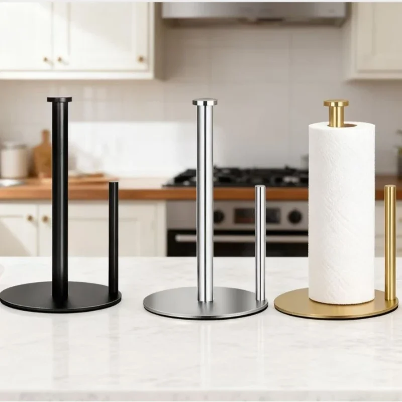 Kitchen paper vertical storage rack, stainless steel tissue rack, roll paper double pole tissue rack