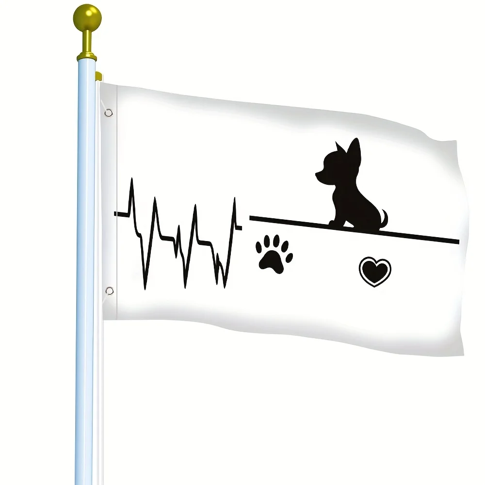 Chihuahua Heartbeat Paw Print Polyester Flag Garden Outdoor University Dorm Decoration Banner