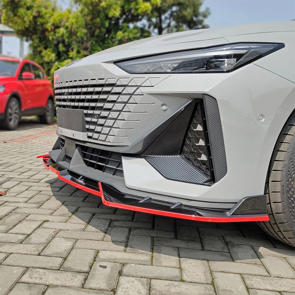 For CHANGAN UNI-V 2022 Car Front Bumper Lip Chin Spilitters Bodykit PP Plastic Black Carbon Printing Protection Accessories Part