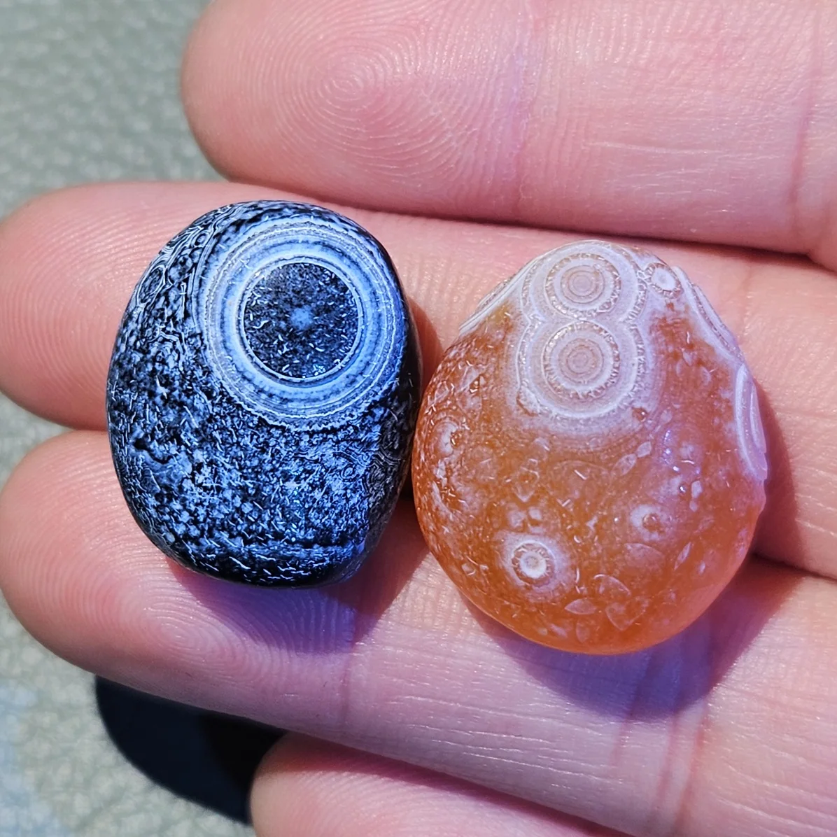 

Natural Orbicular Jasper Pair Stones Blue & Orange Eye Crystal Palm Stone Reiki Healing Gift