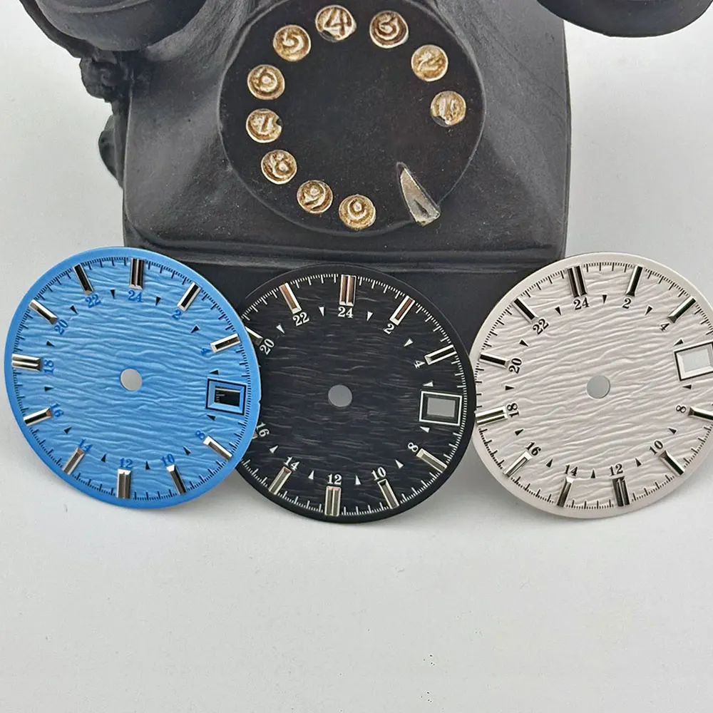 

28.5mm blue and white water ripple shaped dial suitable for NH35 automatic movement replacement parts custom logo