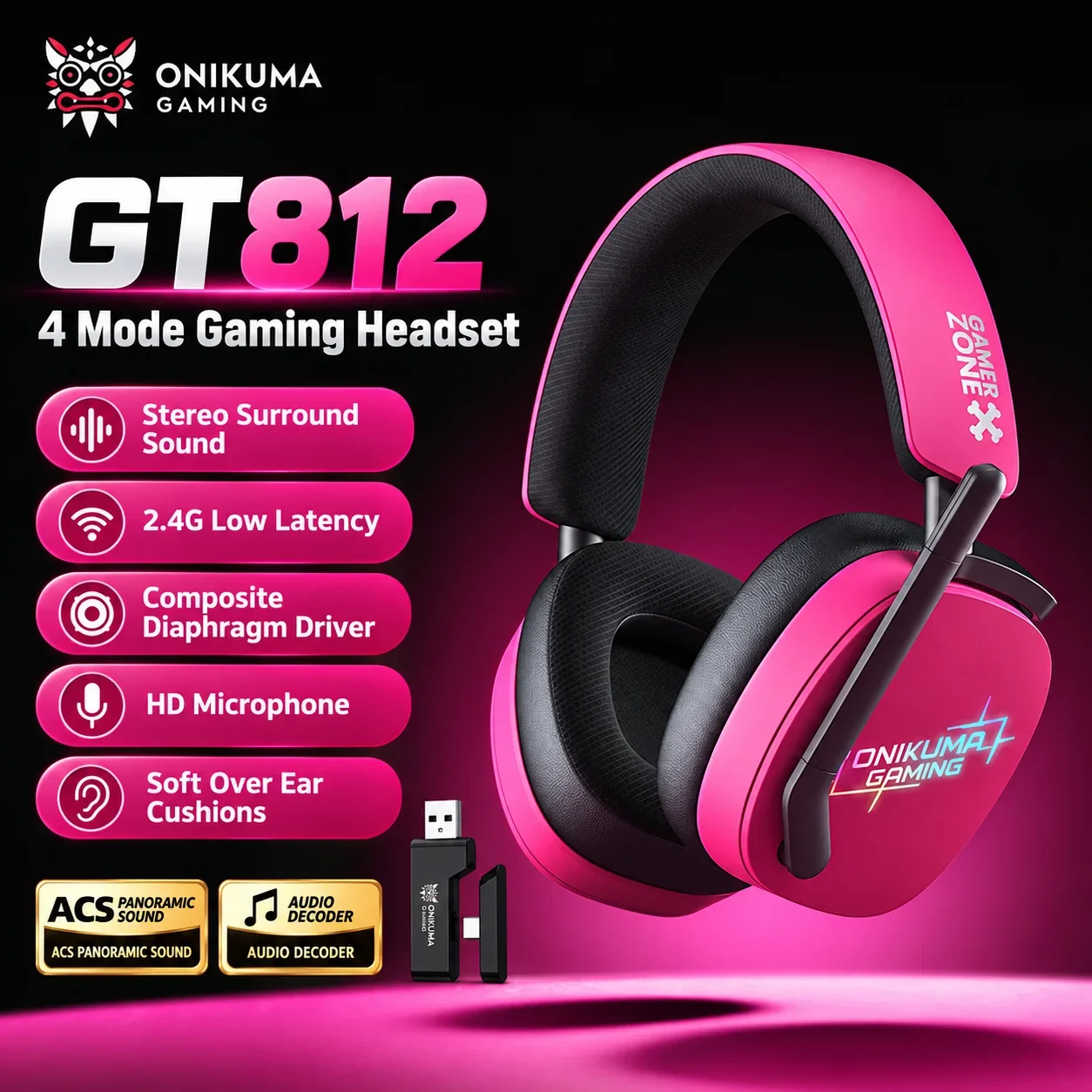 Wireless Gaming Headphones With Microphone 2.4G Bluetooth Headset Low Latency Stereo Sound 1000mAh Battery For PC PS4 PS5
