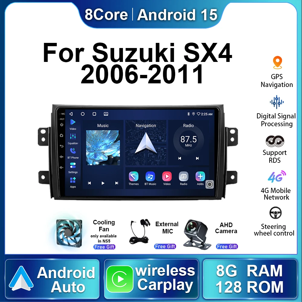

Android15 Авто беспроводной автомобильный радиоприемник Carplay 4G для Suzuki SX4 2006-2011 Мультимедийный видеоплеер Стереонавигация GPS