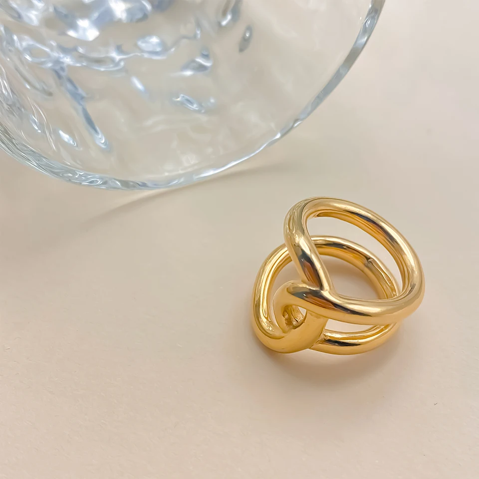 St-Delan Neuer Kreativer Knotenring Einfacher Metallring für Damen Edelstahl Vergoldeter Offener Ring Modeschmuck Accessoires – Detail 9
