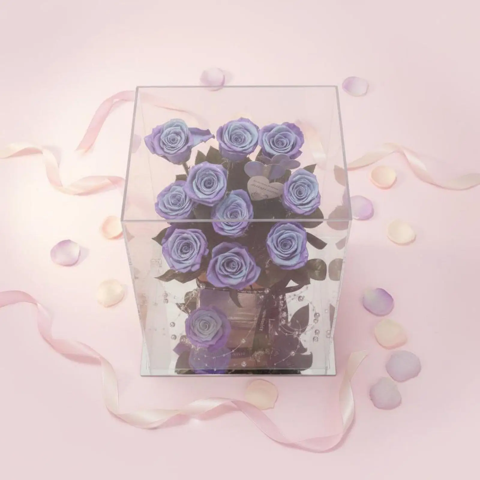 Elegant Industrial Case Rose Flower Arrangement Display Acrylic Box Jewelry Organizer for Wedding Valentines Day - view 4