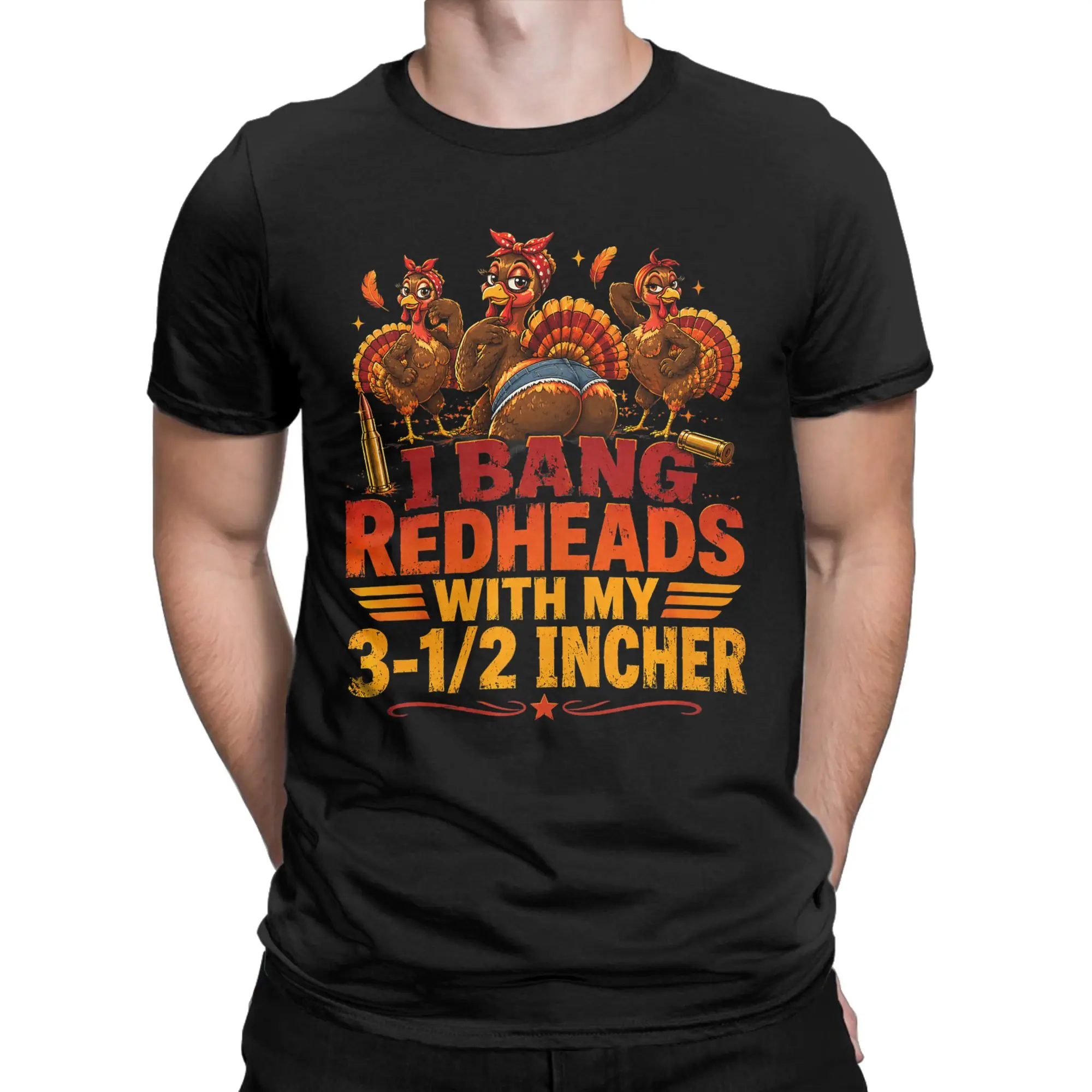Funny I Bang Redheads Turkey with My 3 1/2 in Funny Hunting T-Shirts Men Cotton T Shirts  Short Sleeve Tees Gift Idea Clothes