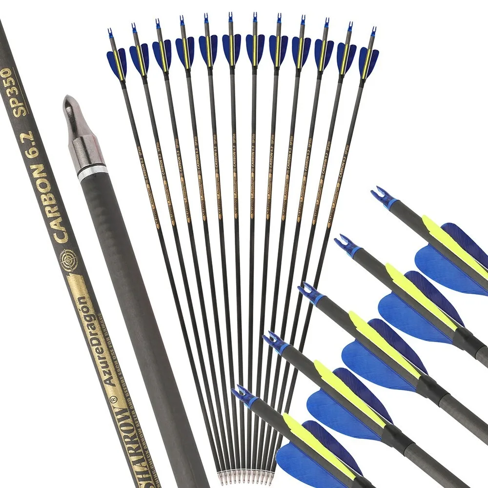 

Pure Carbon Arrows 32 Inch Spine 500/600 ID6.2mm with 2 Inch Feathers for Compound Recurve Bow Hunting Shooting Accessories