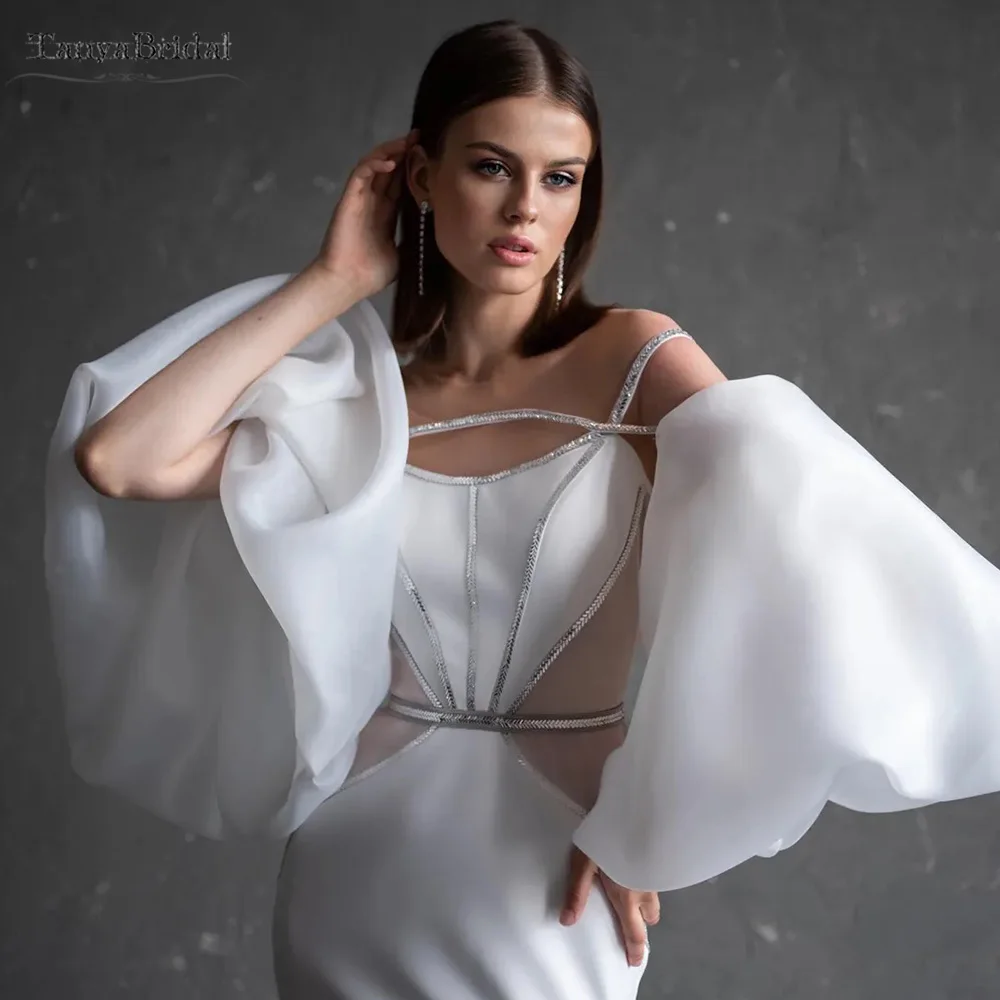 

Exaggerated Puff Organza Satin Wedding Sleeves Elastic Band Long Removeable Bridal Gloves Chic DG124