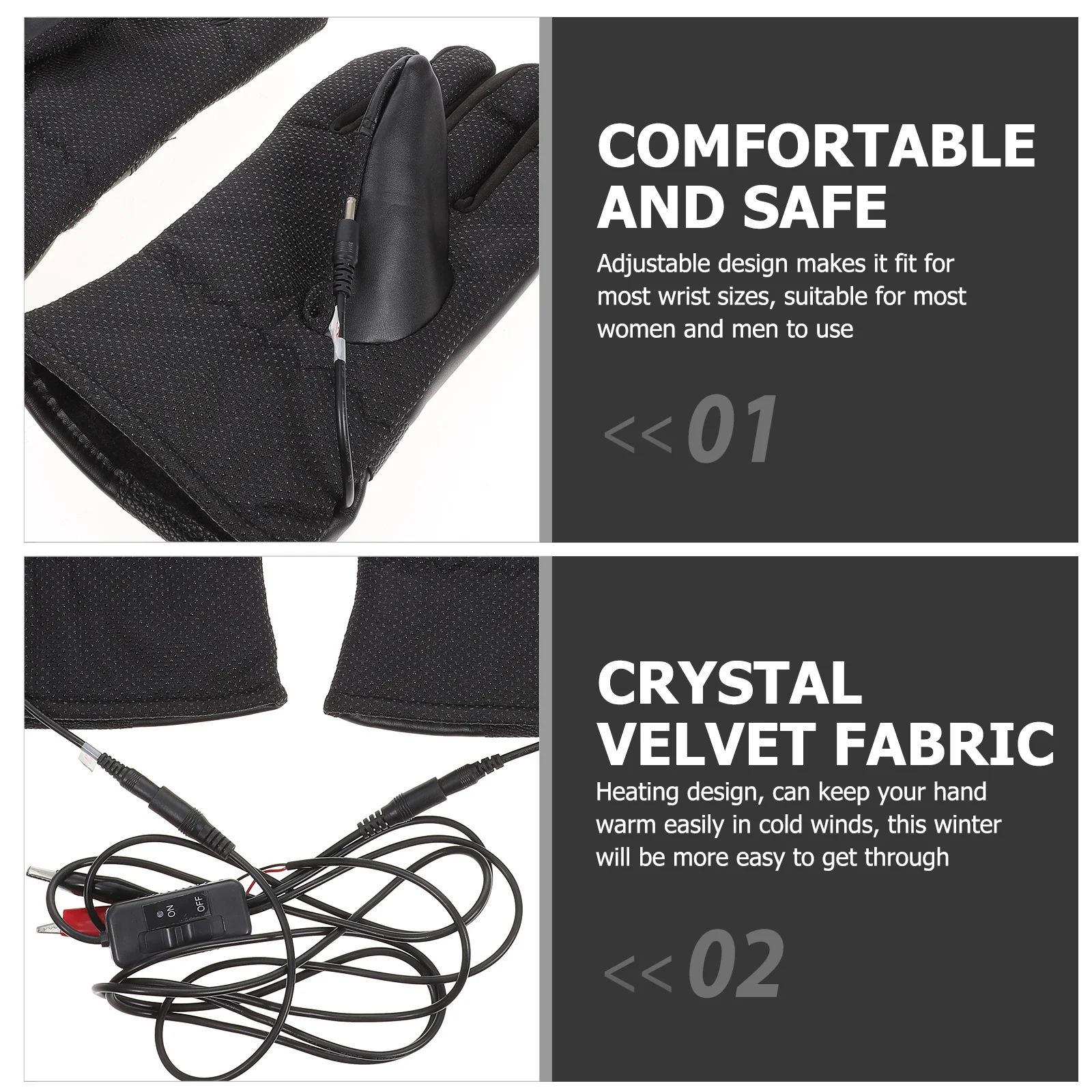 

1 Pair Adjustable Heated Motorcycle Mittens Winter Electric Gloves For Women Men Warm Hand Warmer Durable Reusable Gift