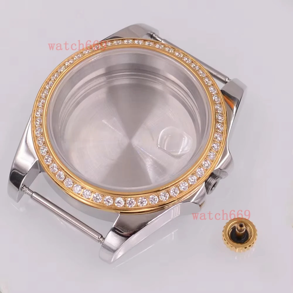 40mm Golden Sapphire Glass Watch Case Fit NH35 NH36 PT5000 ETA2824 ST2130 Movement