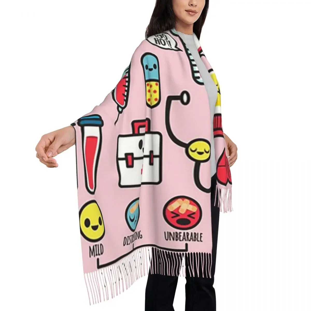 Orgulloso de ser una enfermera Bufanda rosa Bufandas con borlas para mujer Chales y chales suaves y cálidos Chal grande para otoño e invierno