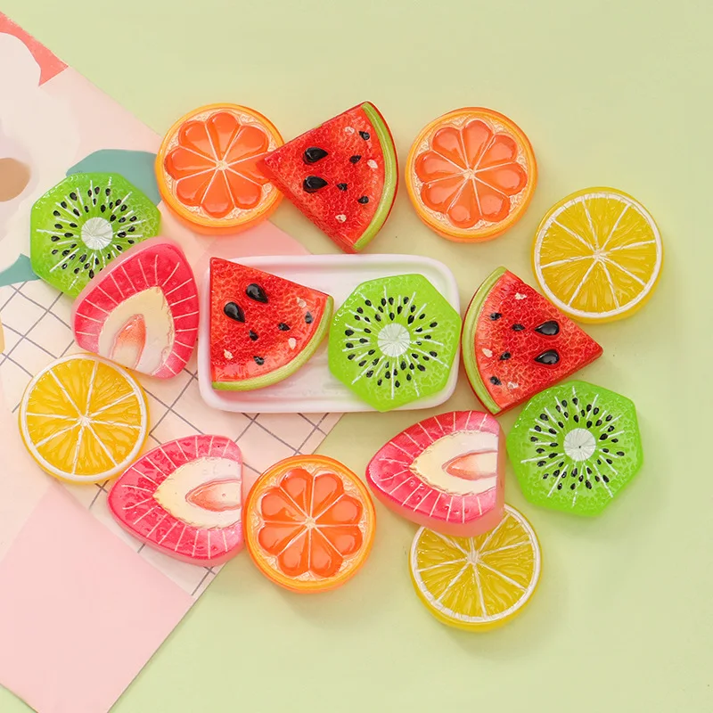 10PCS Resin Fruit Slices Food Simulated For DIY Cream Glue Phone Case Croc Shoe Charm Handmade Craft Supplies