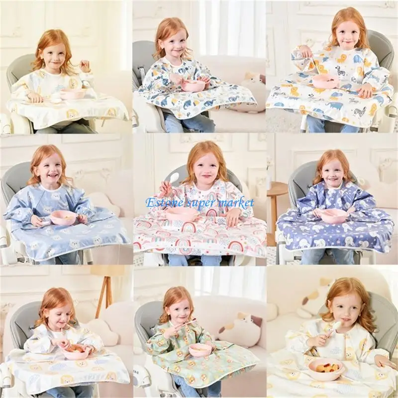 

090B Water Proofing Baby Feeding Bib Apron for Boys Girls Ages 8 Months to 5 Years