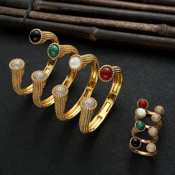 Classic 18K Real Gold Plated round agate bracelet+ring for Women High Quality Jewelry Wedding Jewelry Set Gifts 2024 new