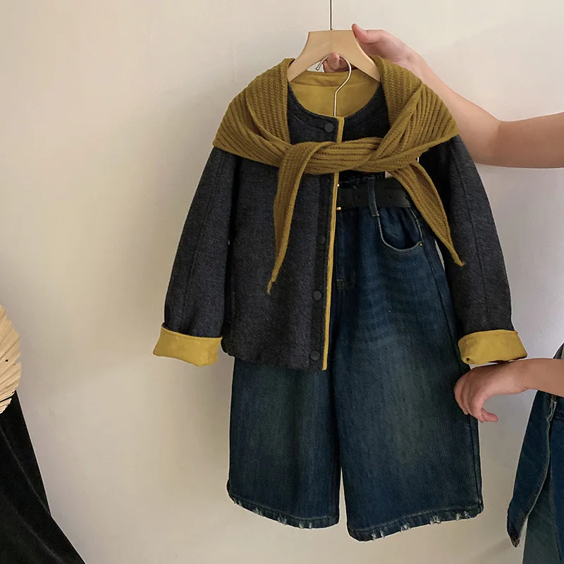 

Осенне-зимнее теплое пальто для девочек, утепленная однотонная куртка, новое модное пальто, удобная детская одежда для детей от 7 до 12 лет