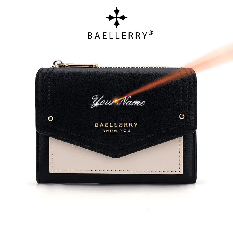 

Baellerry New Women Short Wallets Name Engraving High Quality Card Holder Small Female Purse Zipper Coin Pocket Women Money Clip