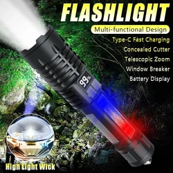 Powerful LED Flashlight Build-in Battery Light TYPE-C Rechargeable Tactical Torch Camping Hiking Emergency Zoomble Lantern