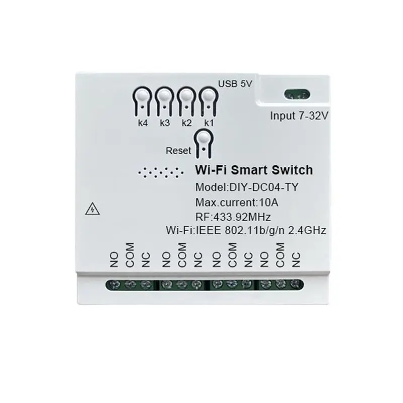 Reliable-Tuya Wifi 4 Channel Smart Switch Module 2.4G Wifi Garage Door Curtain Relay Wireless Control Module,Tuya Wifi 4 Channel