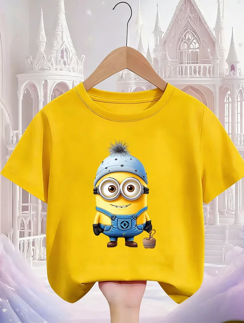 

3-14Y Kawaii Minions T Shirt Boys Girls Summer Cute Fashion Street Hot Cartoon Casual Crew Neck Kids
