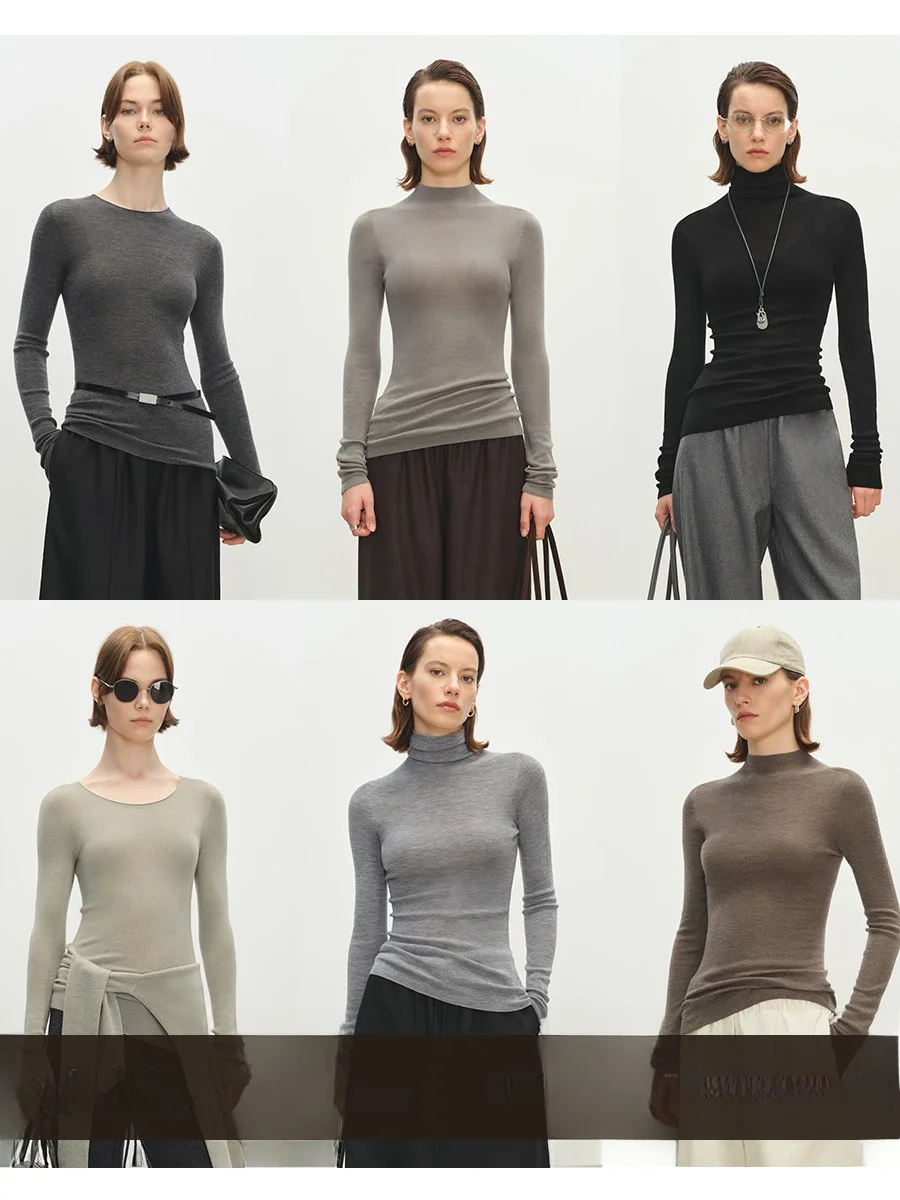 

MSBEAST Sl Wool Knitwear hine Waable 20S Wool Sensation Micro Translucent Multi-Neline Knitted Top for Women