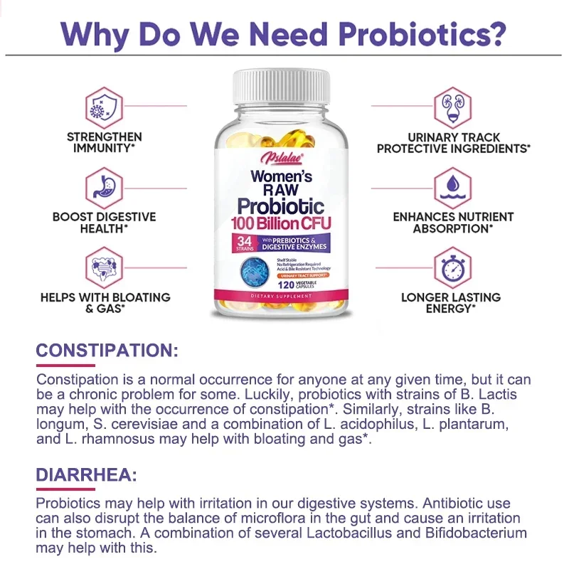 Enzyme Digestive CFU, Probiotique, Cranberry, Aide à la Digestion et à l'immunité intestinales condamnées, Formule de haute qualité, 100 milliards