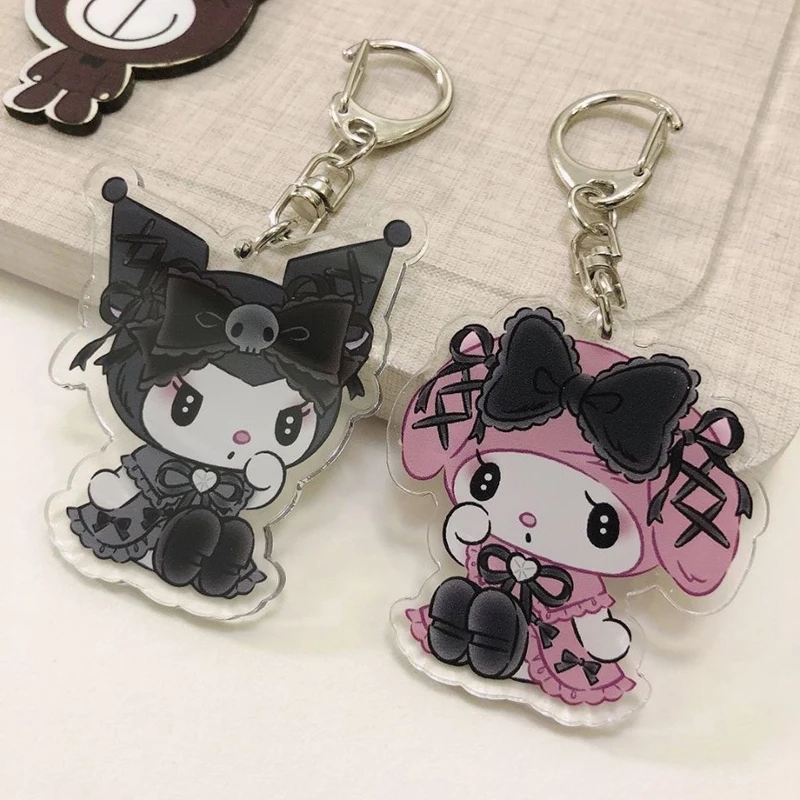 Sanrio Schattige Kawaii Cartoon 10Cm Kuromi Mijn Melodie Donkere Wind Acryl Tas Hanger Paar Sleutelhanger Acryl Hanger