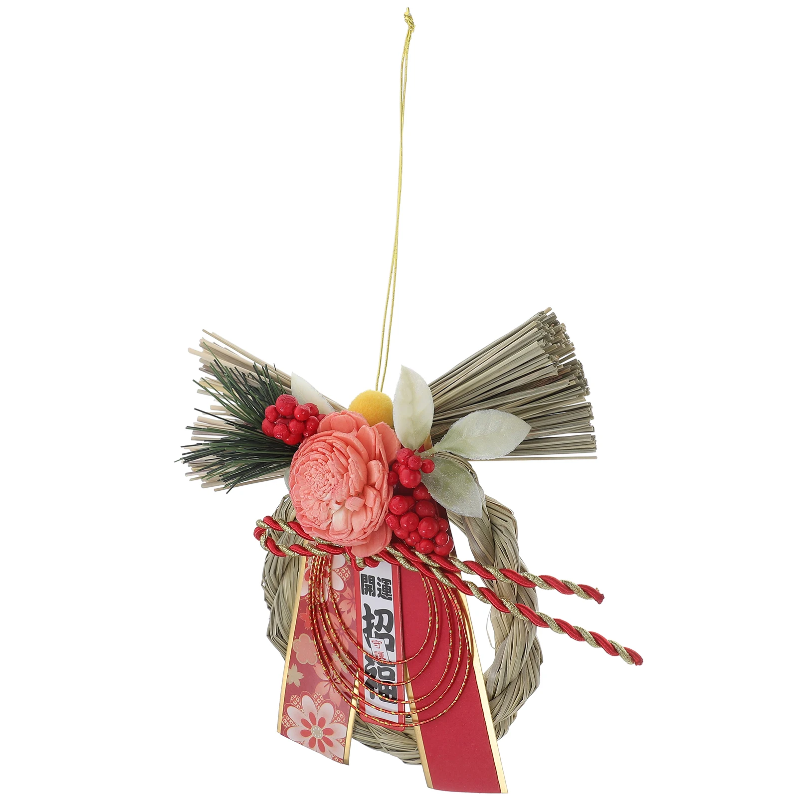

New Year Decoration Wreath Car Hanging Straw Japanese Style Ornaments Woven Pendant Festive Lucky Home Decor Wall Hanging Craft