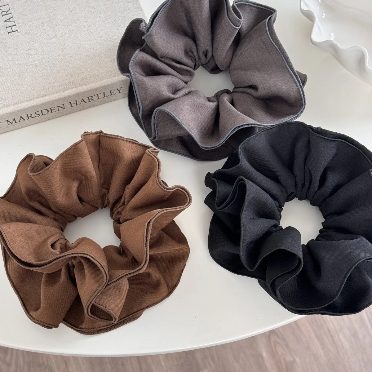 Korean New Style Retro laciness Solid Color Waist Collection Double Cloth Hair Circle Simple Fold Head Flower  Hair Rope