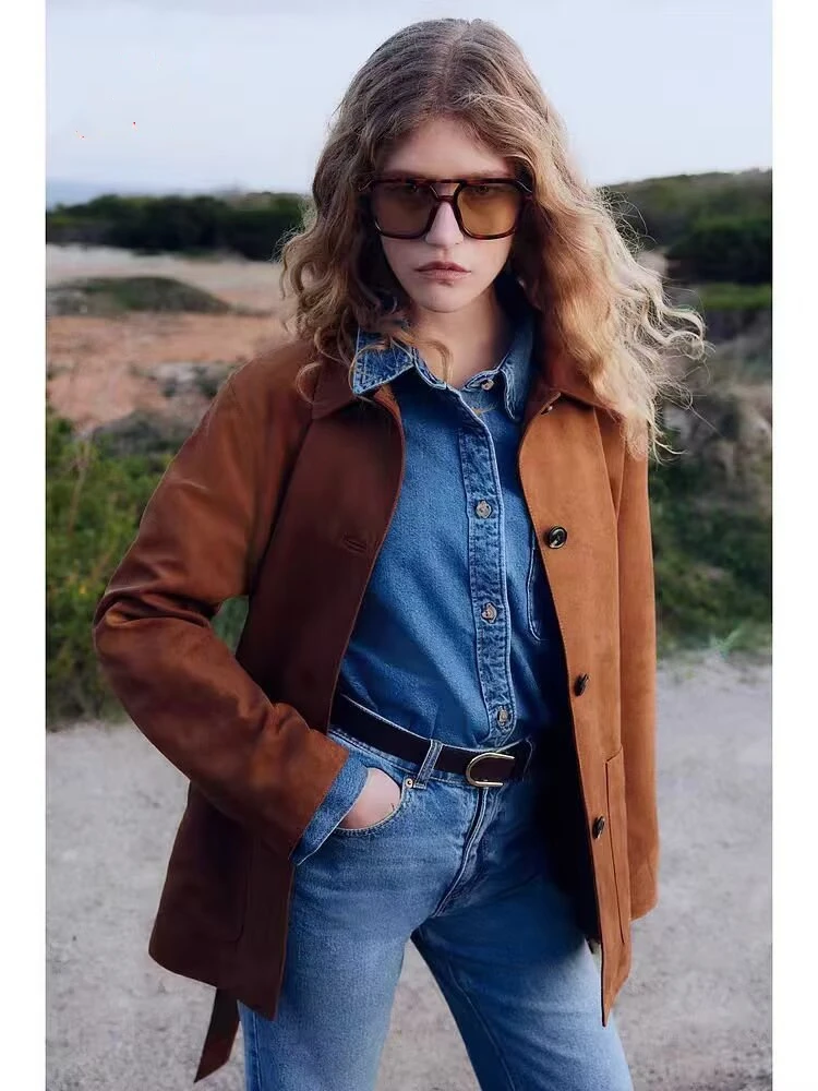 

YY0403 Autumn/Winter 25 New Women's Clothing Strap Loose Velvet with Collar and Shoulder Down cardigan Short Coat 1262898