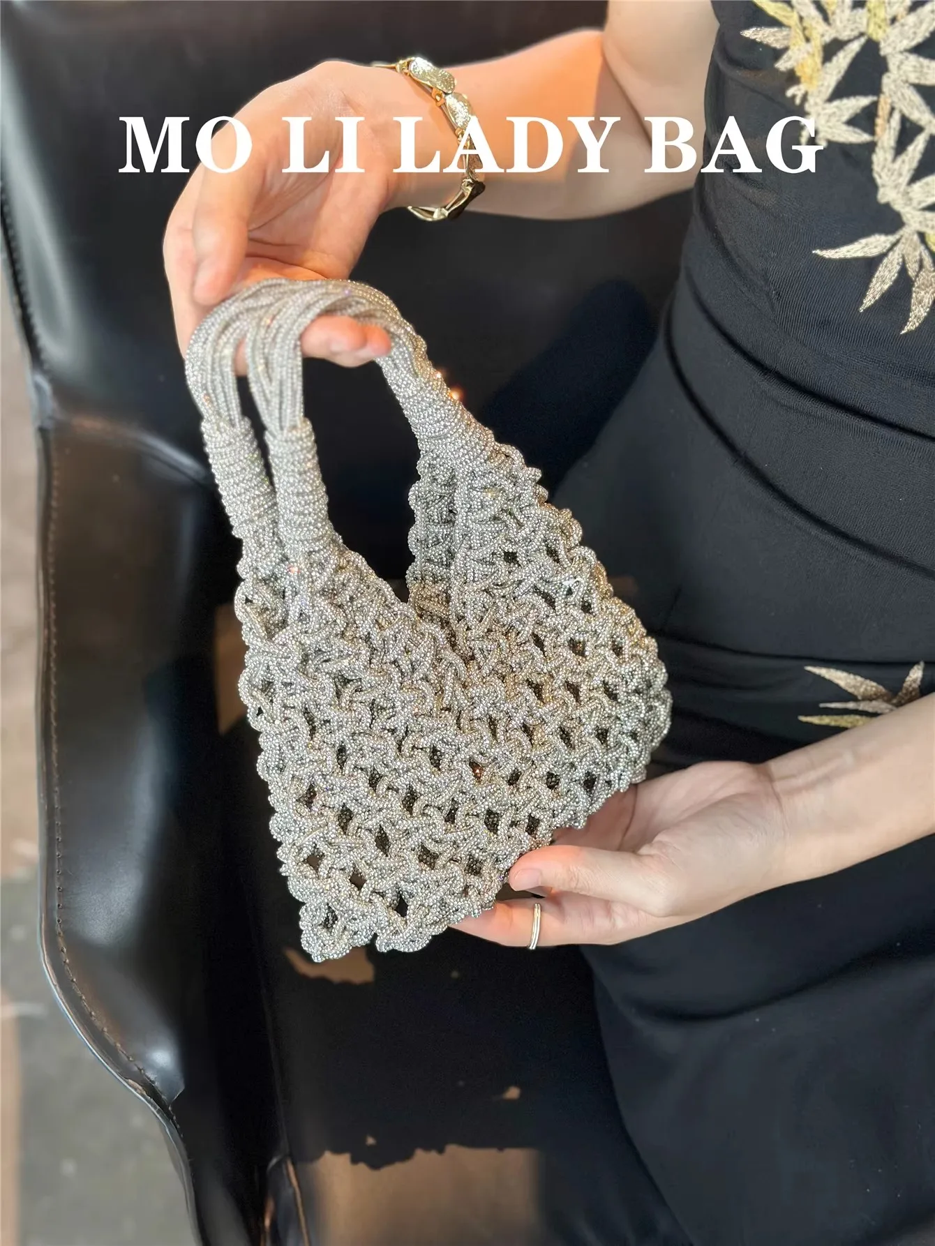 

Блестящая сумка-хобо ручной работы с бриллиантовым плетением, высококачественная женская сумка, модная сумка для банкетов, свадебная сумка-клатч.